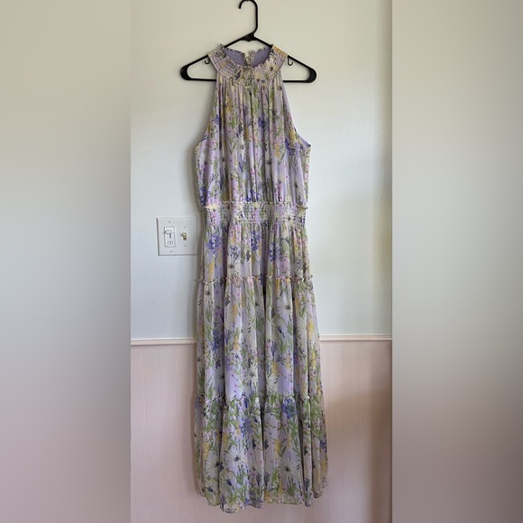 Taylor Chiffon Purple Floral High Neck Tiered Maxi Dress - Picture 3 of 8